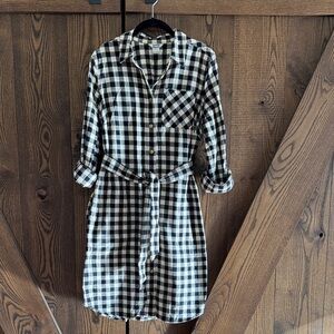 Plaid Shirt Dress - Black and White